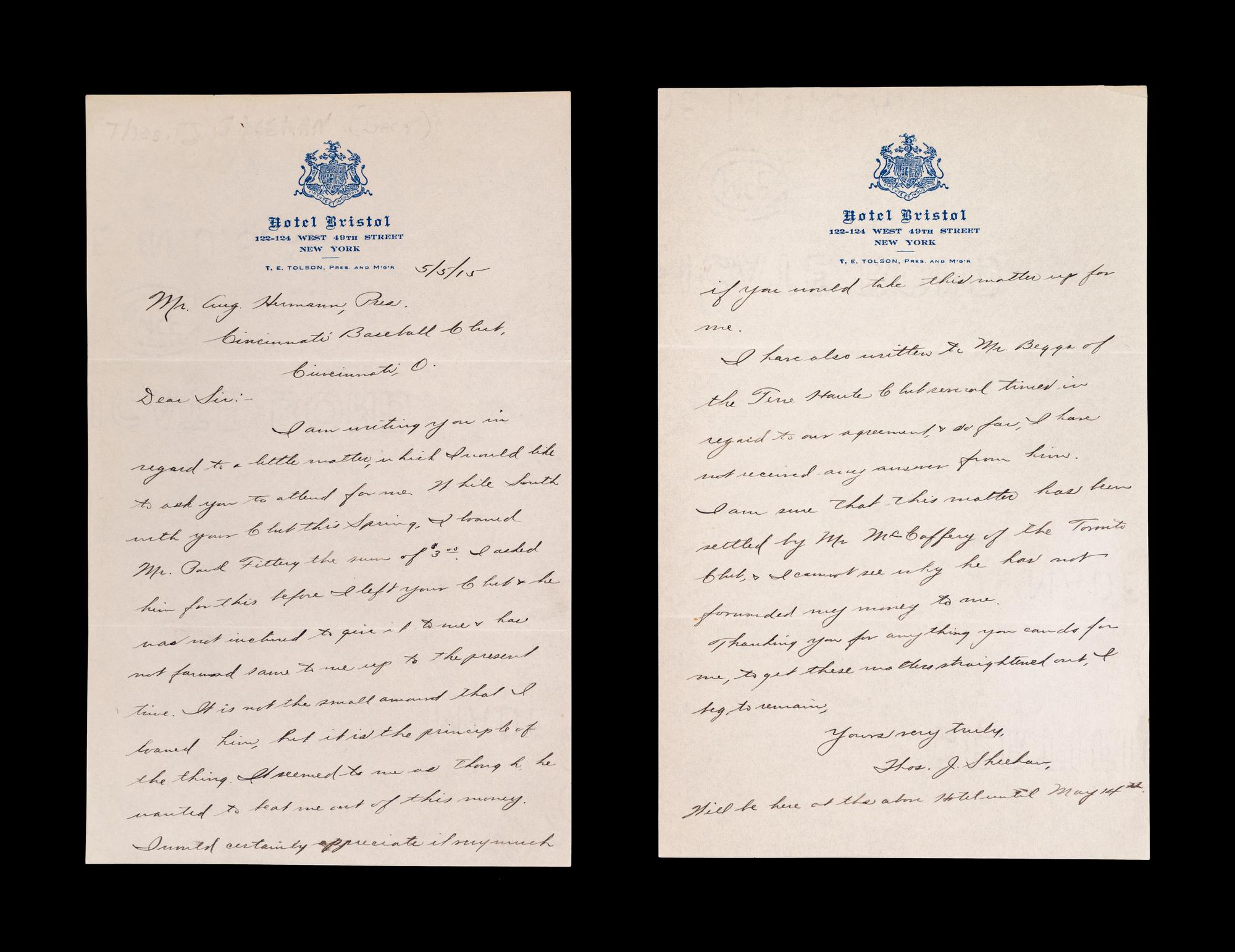A Group of Seven Early 20th Century Letters with Cincinnati Reds Content,