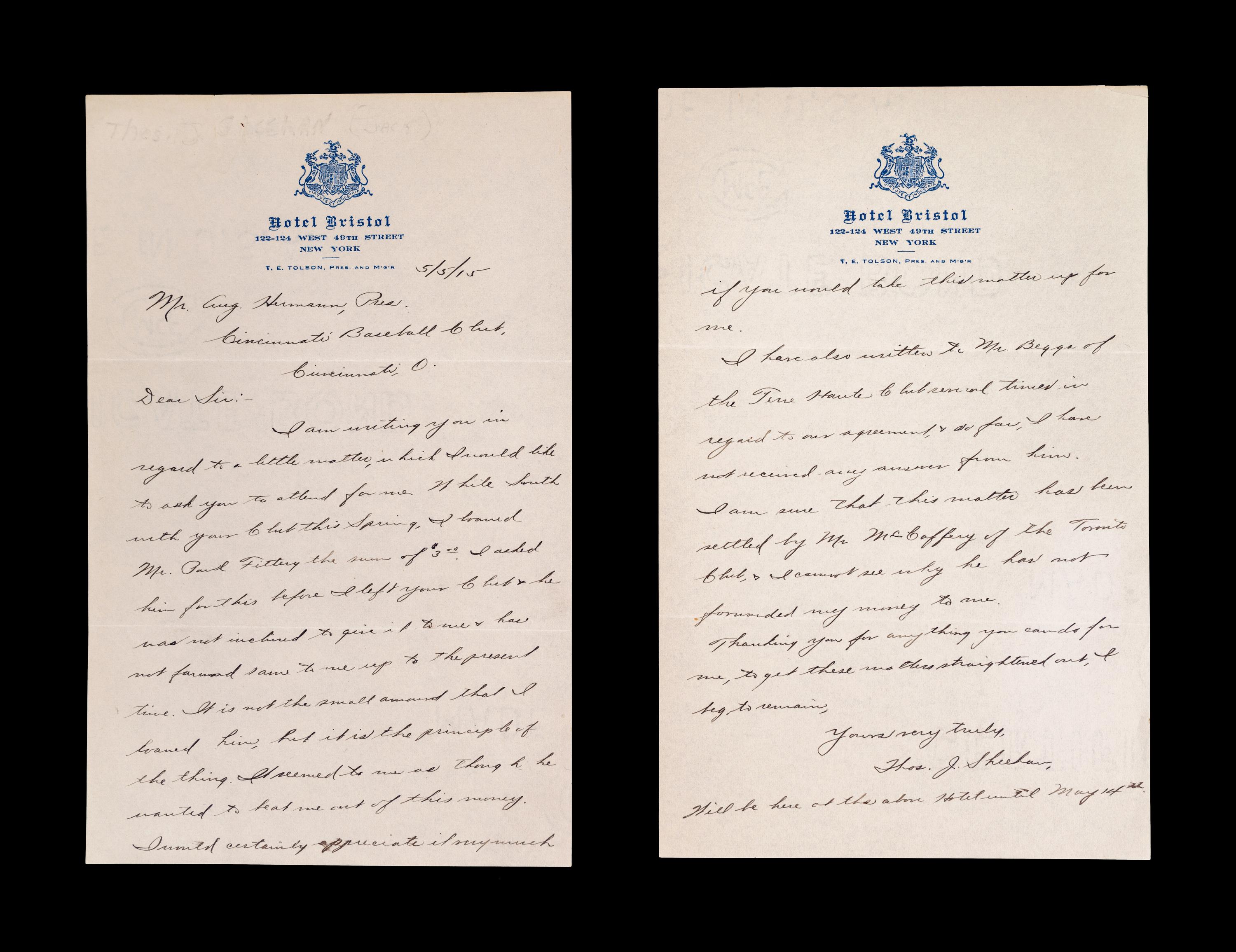 A Group of Seven Early 20th Century Letters with Cincinnati Reds Content,