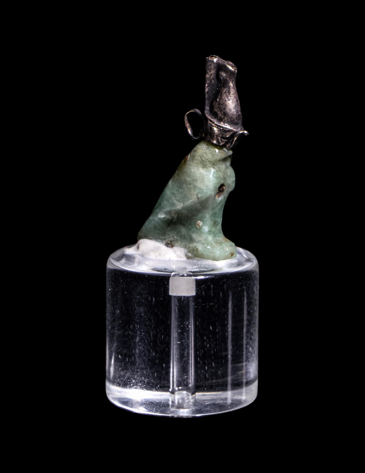 An Egyptian Feldspar and Silver Horus