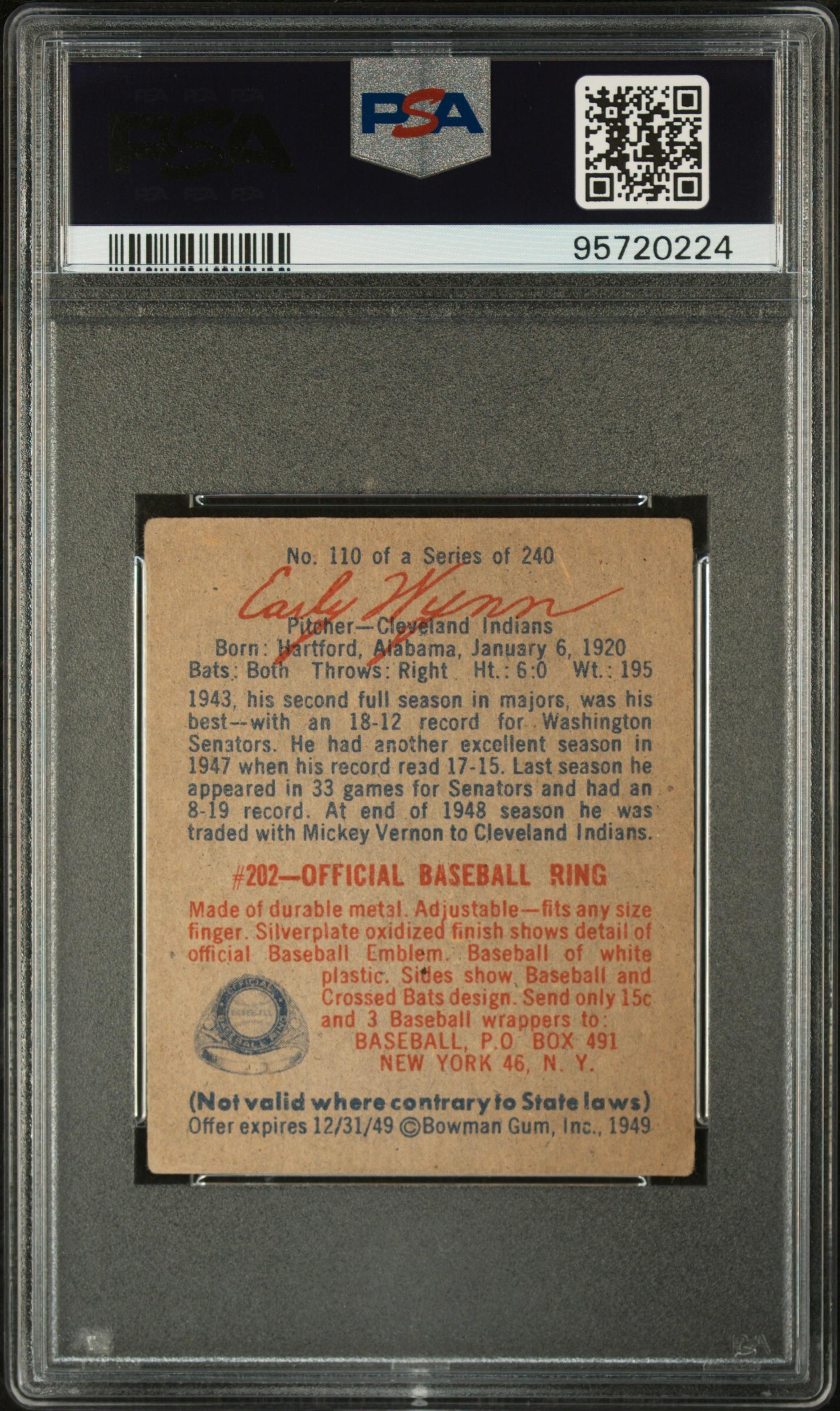 A 1949 Bowman Early Wynn Rookie Baseball Card No. 110 (PSA 3.5 VG+)