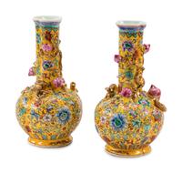A Pair of Chinese Export Famille Jaune "Peach" Vases