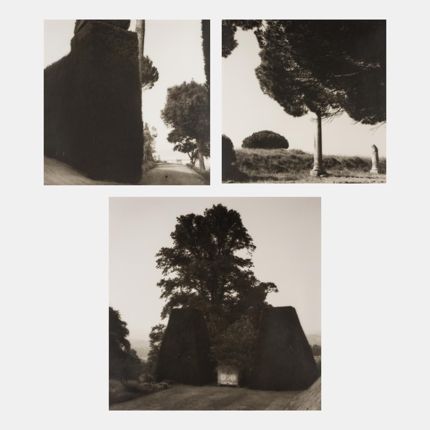 Topiaries and Planter, Knightshayes Court, Devon, England , 1991; Tree and Column, Ostia Antiqua, Italy , 1990; and Tree and Hedge, Villa Gamberaia, Settignano, Italy , 1990 (Three Works)