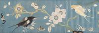 A Pair of Chinese Blue Ground Embroidered Silk 'Bird' Panels