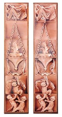 A Pair of American Pottery Tile Sets Height of each overall: 36 inches.