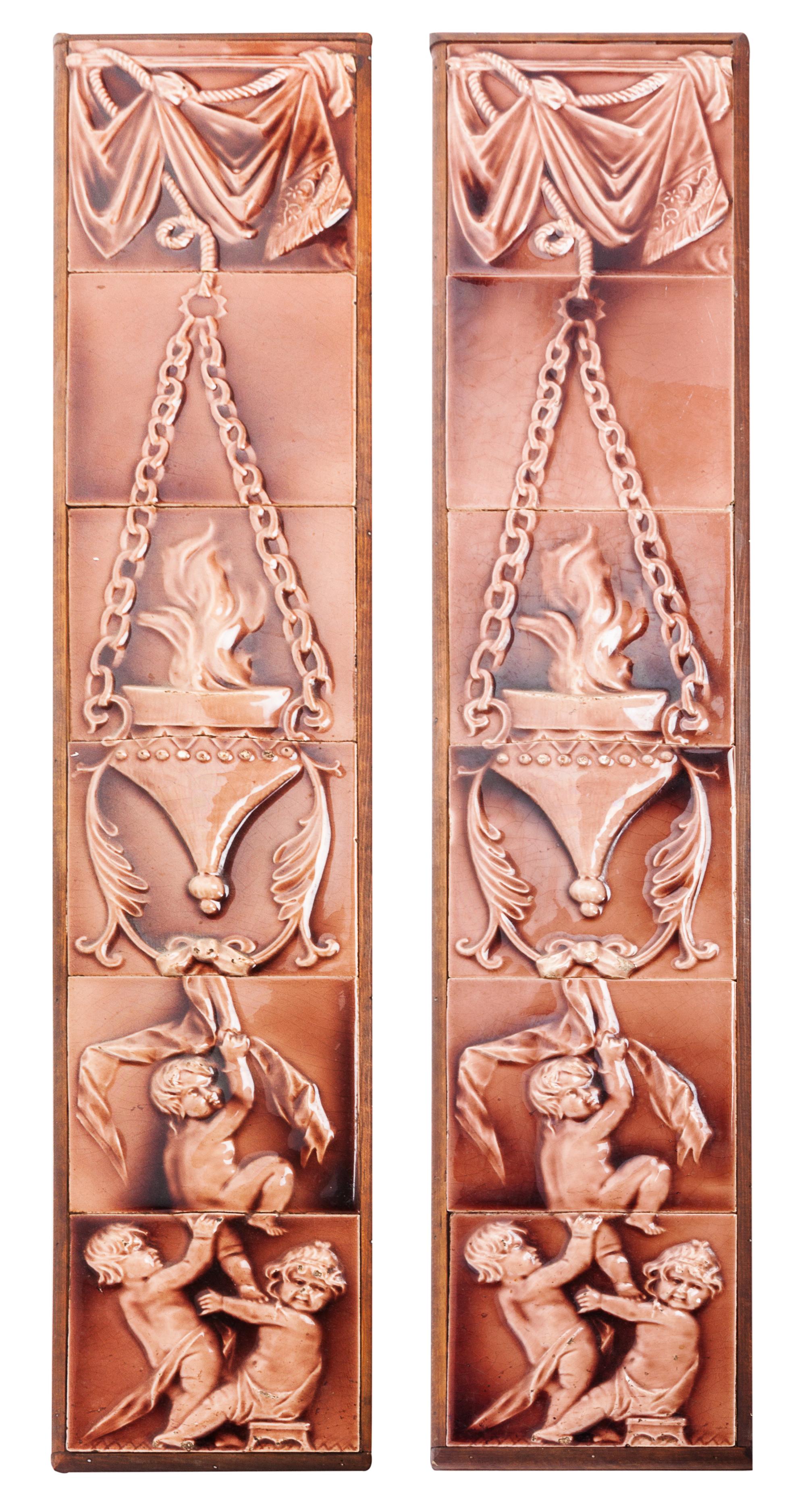 A Pair of American Pottery Tile Sets Height of each overall: 36 inches.