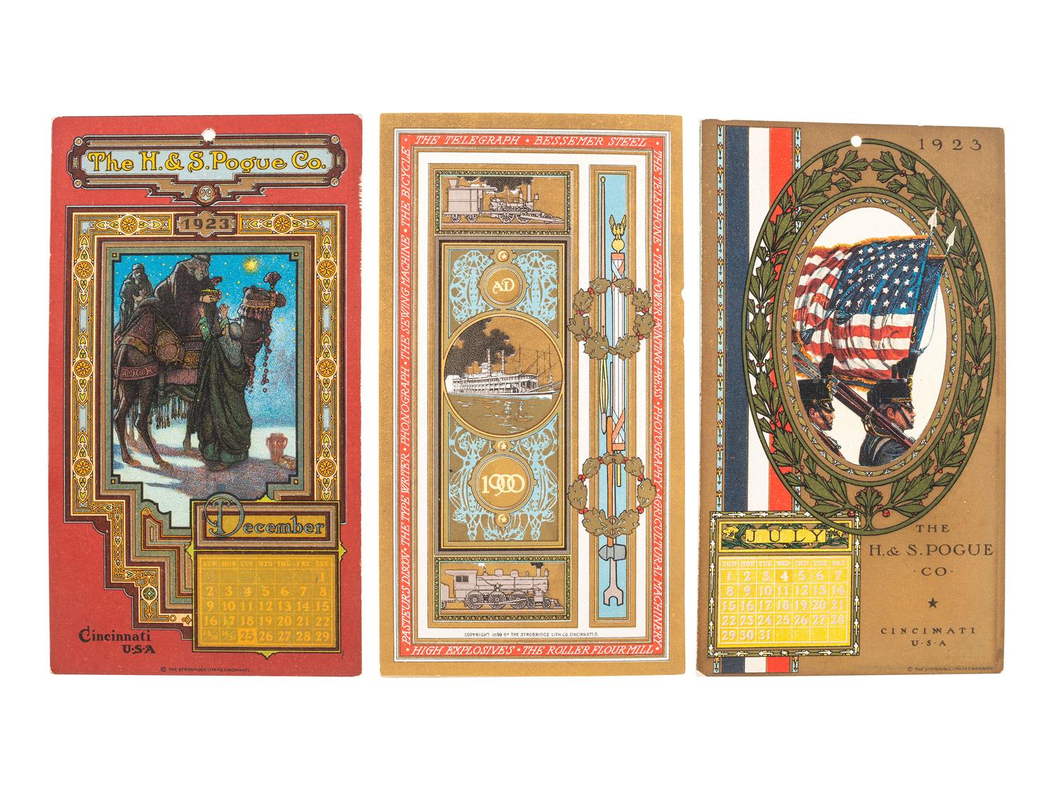 [ADVERTISING]. Bullock Electric Mfg. Co., complete run of 12 calendar cards for January-December 1904. Cincinnati, OH: Strobridge Litho. Co., 1903.