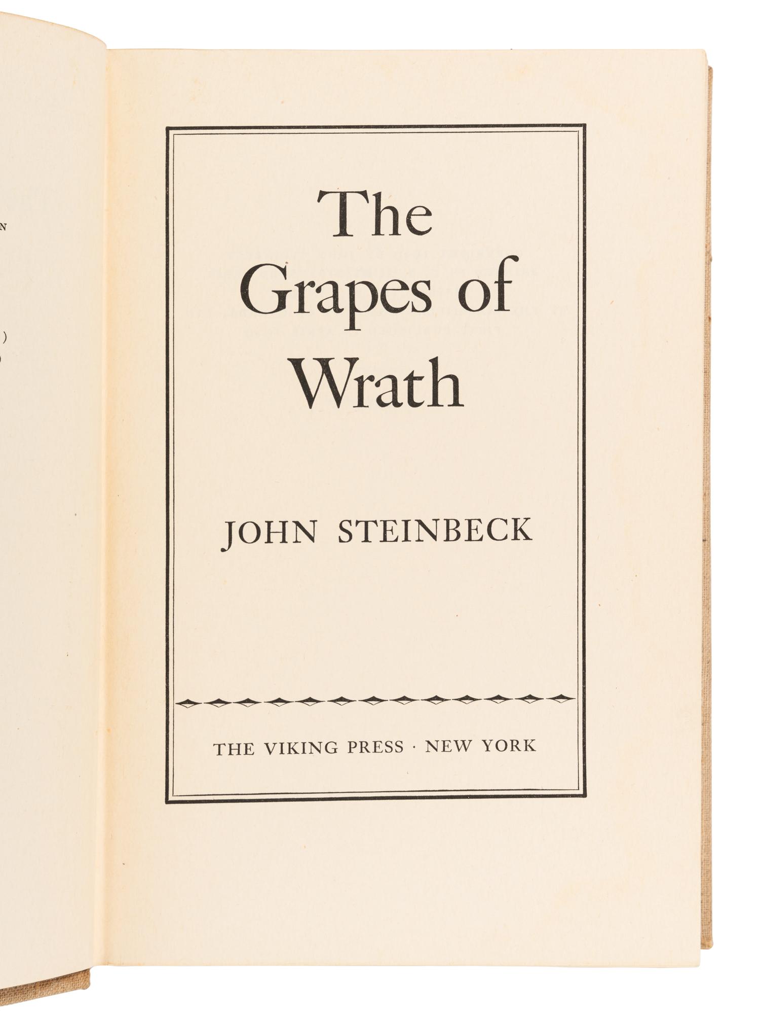 STEINBECK, John (1902-1968). The Grapes of Wrath. New York: Viking Press, 1939.