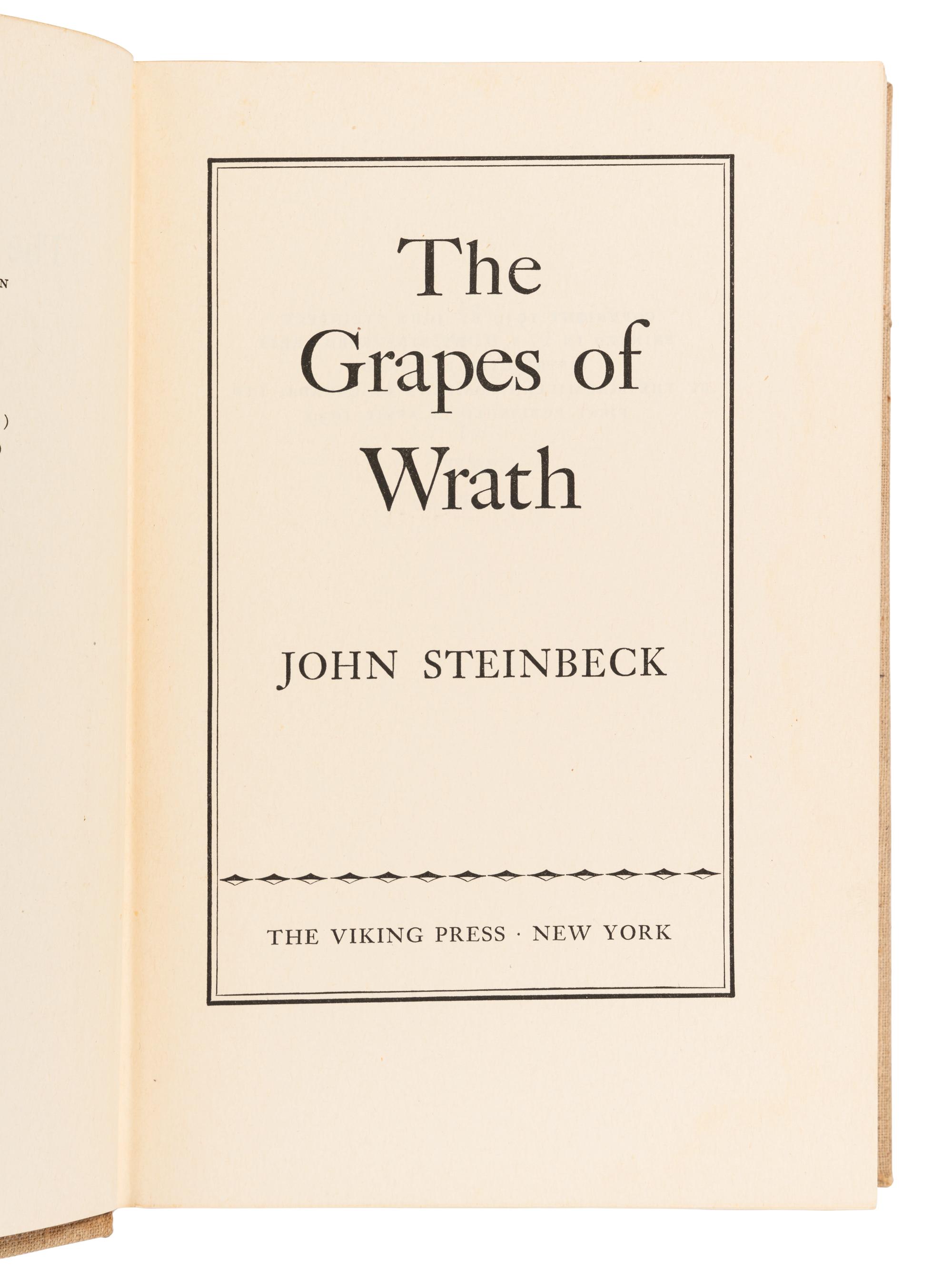 STEINBECK, John (1902-1968). The Grapes of Wrath. New York: Viking Press, 1939.