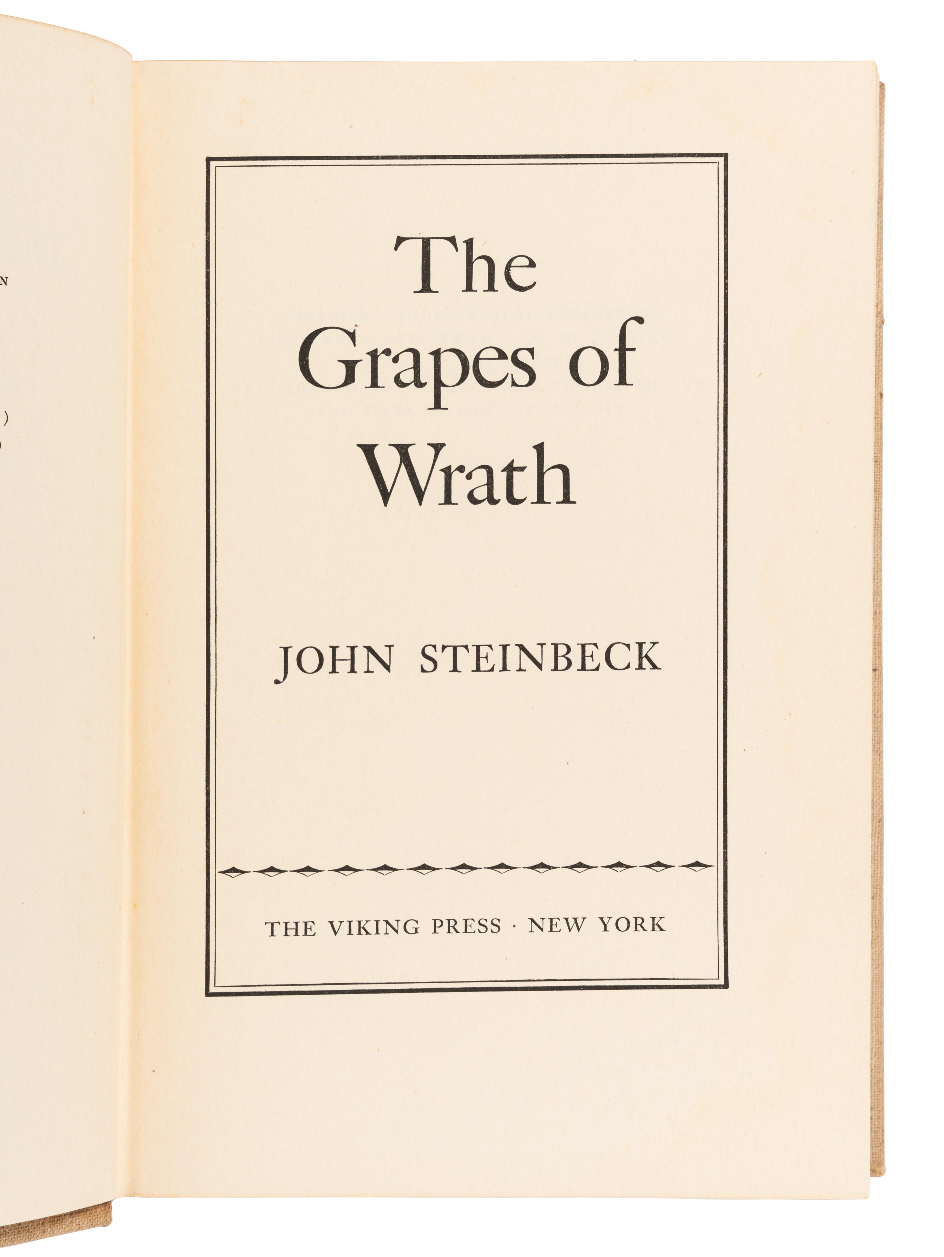 STEINBECK, John (1902-1968). The Grapes of Wrath. New York: Viking Press, 1939.