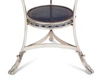 A Pair of Empire Style Silvered Bronze and Mosaic-Top Gueridons