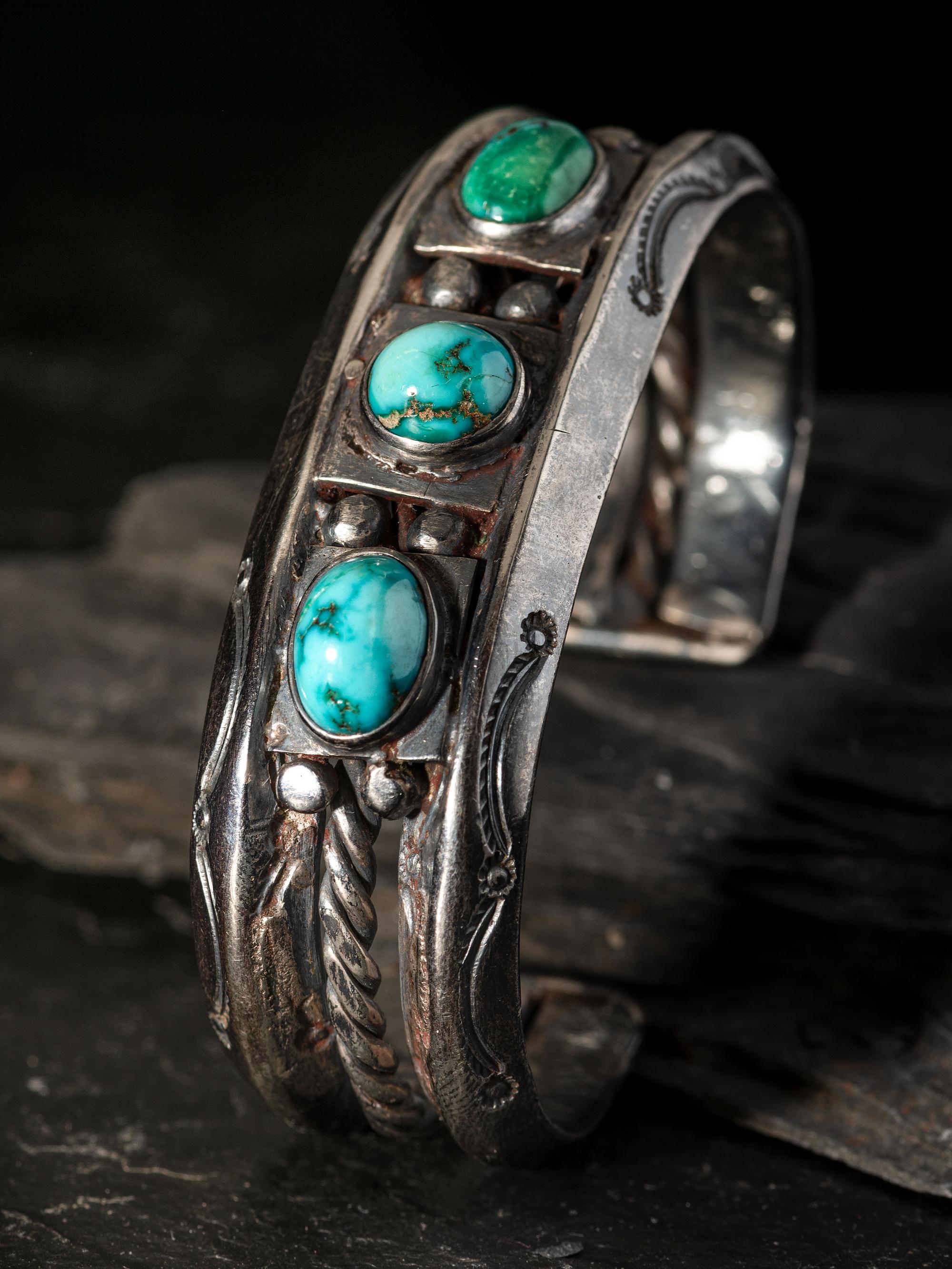 Navajo Ingot Silver and Turquoise Cuff Bracelet
