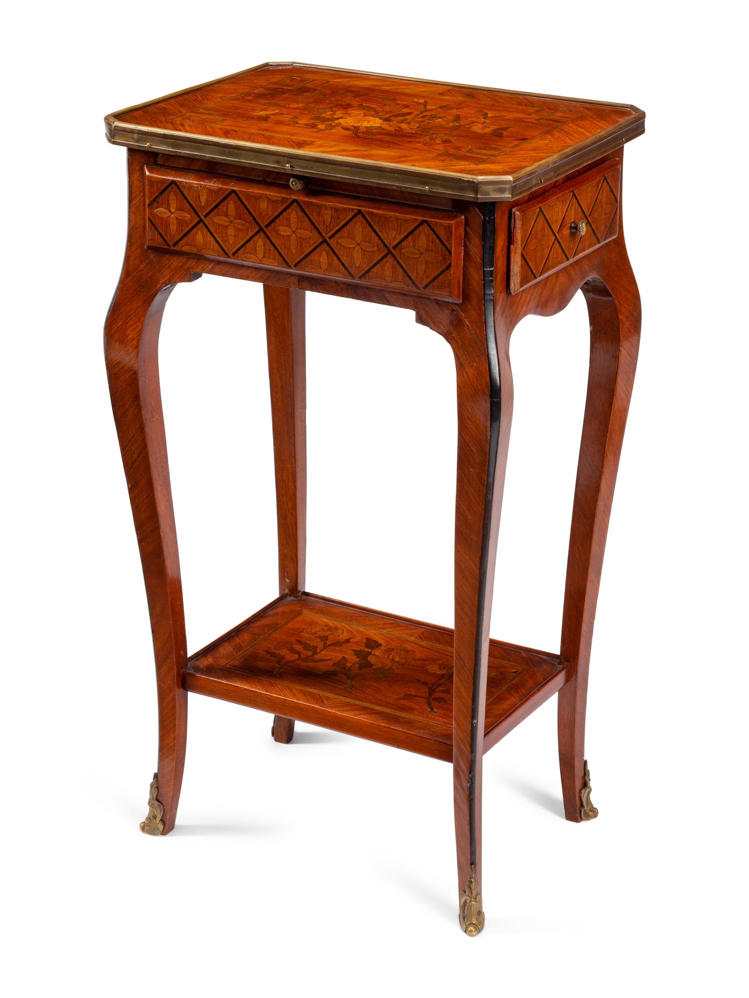 A Louis XV Style Gilt Bronze Mounted Marquetry Mechanical Table