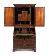 An English Walnut Bureau Bookcase