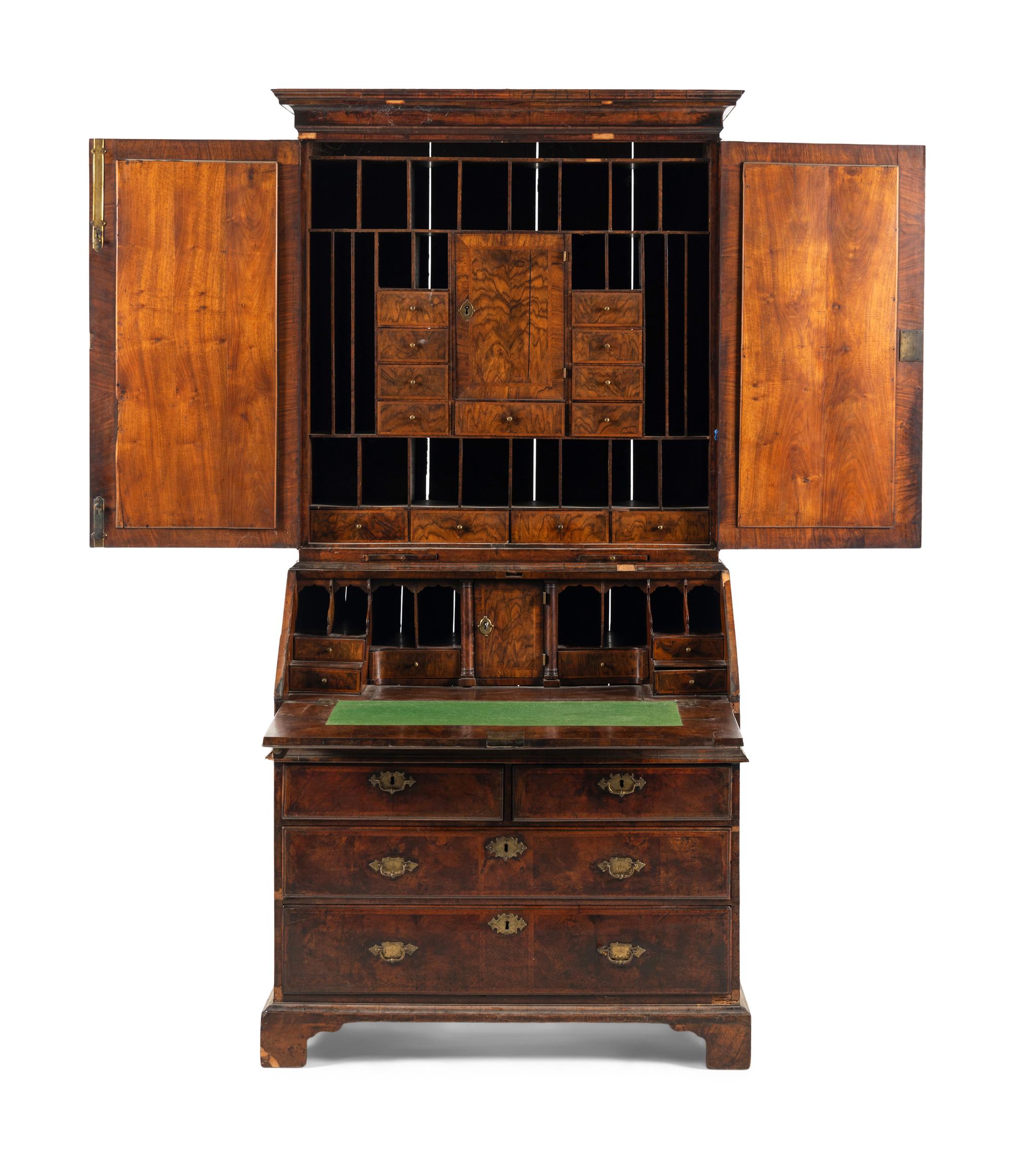 An English Walnut Bureau Bookcase
