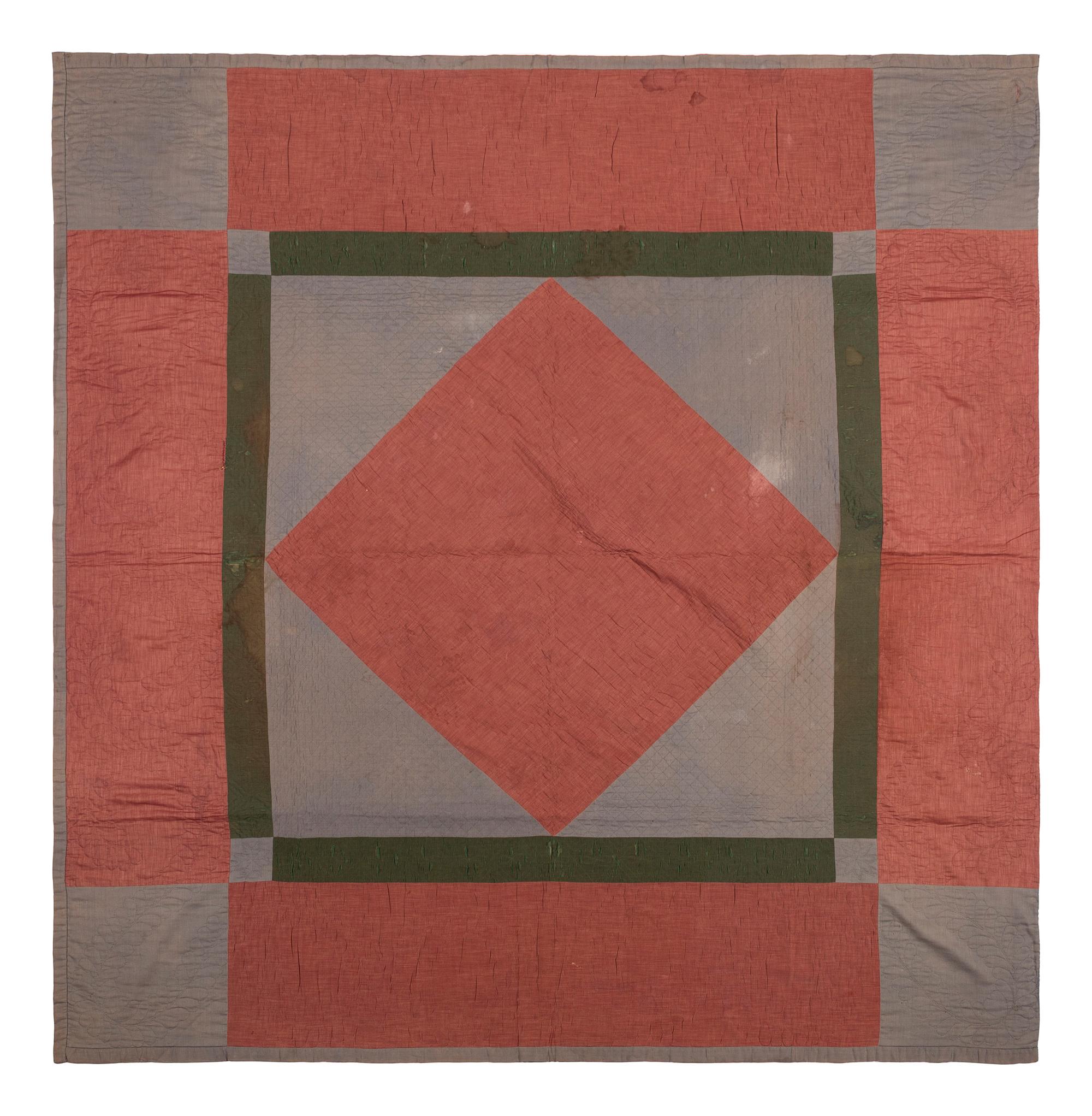 An Amish Diamond in the Square Pieced Wool Quilt