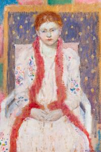 Frederick Carl Frieseke, (American, 1874-1939), The Fur-Trimmed Peignoir, c. 1919