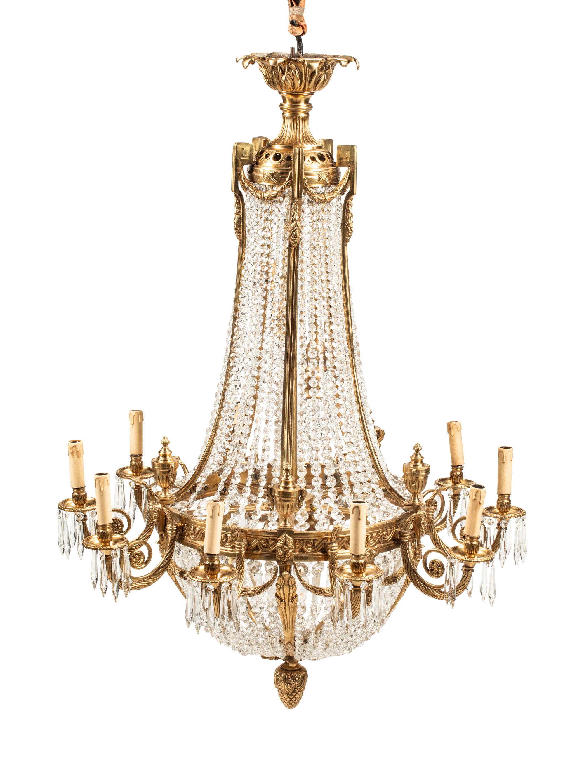 A French Neoclassical Style Gilt Bronze and Glass Ten-Light Chandelier