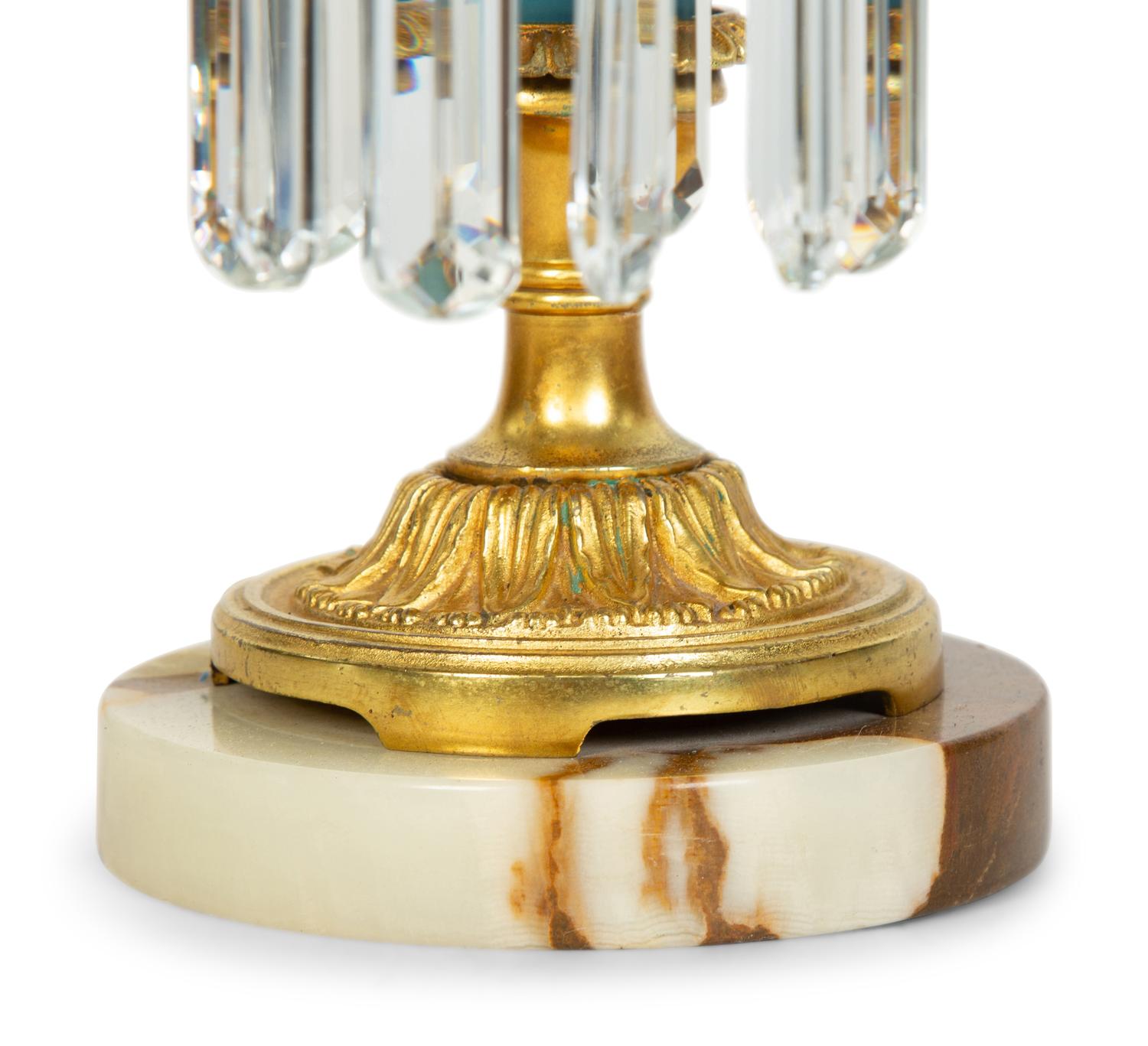 A Pair of Italian Gilt Bronze and Glass Three-Light Candelabra