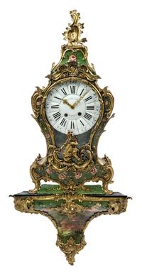 A Louis XV Style Painted and Gilt Bronze Mounted Bracket Clock Height 54 inches. — 19TH CENTURY