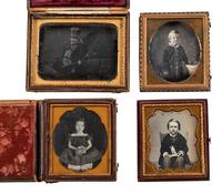 [EARLY PHOTOGRAPHY]. 4 daguerreotype portraits of children posed with interesting props, including: