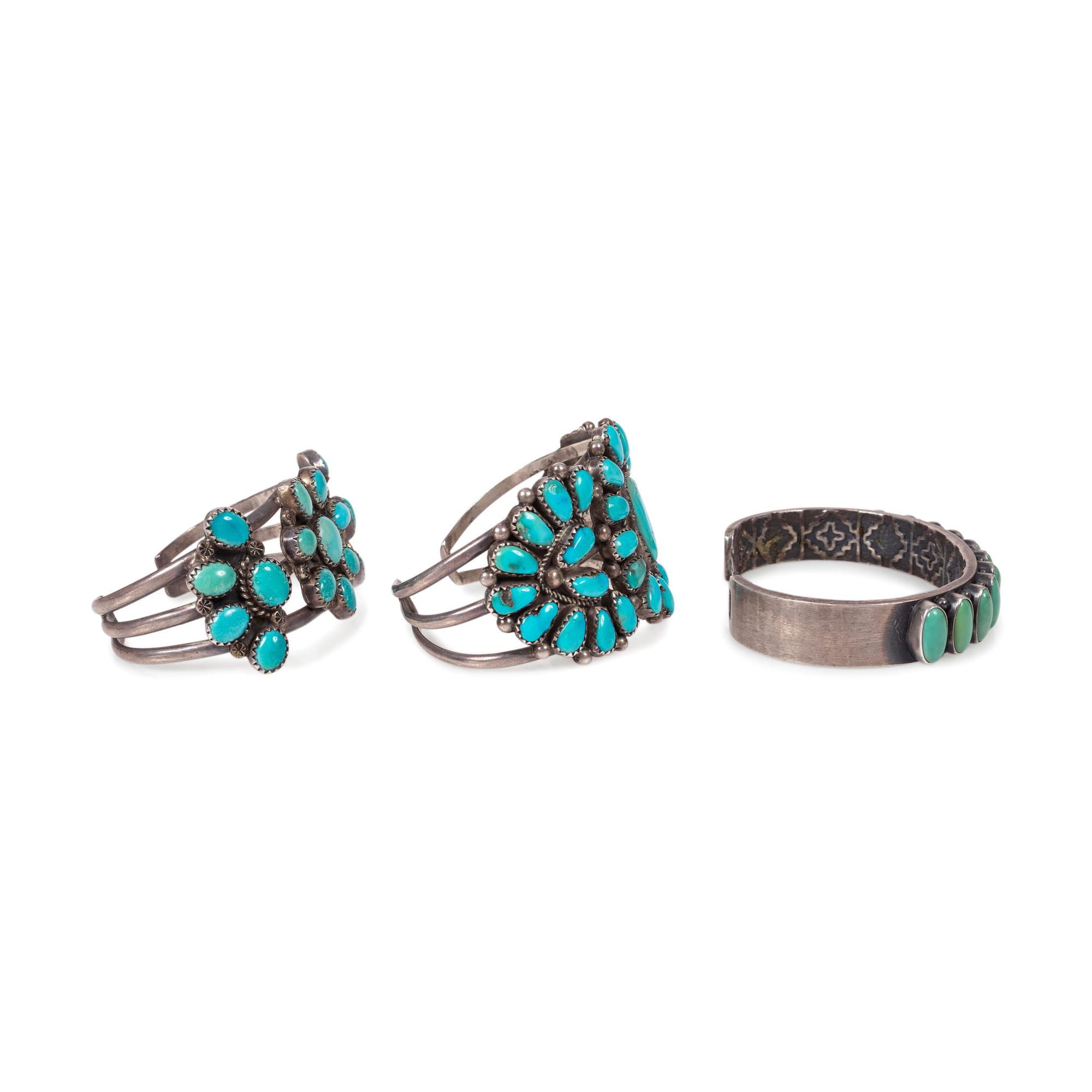 Navajo and Zuni Silver and Turquoise Cuff Bracelets