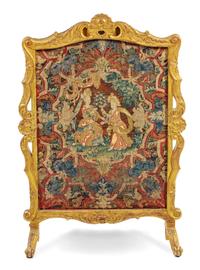 A Louis XV Style Needlepoint and Petit Point Inset Giltwood Screen Height 43 3/8 x width 30 1/2 inches. — 19TH CENTURY