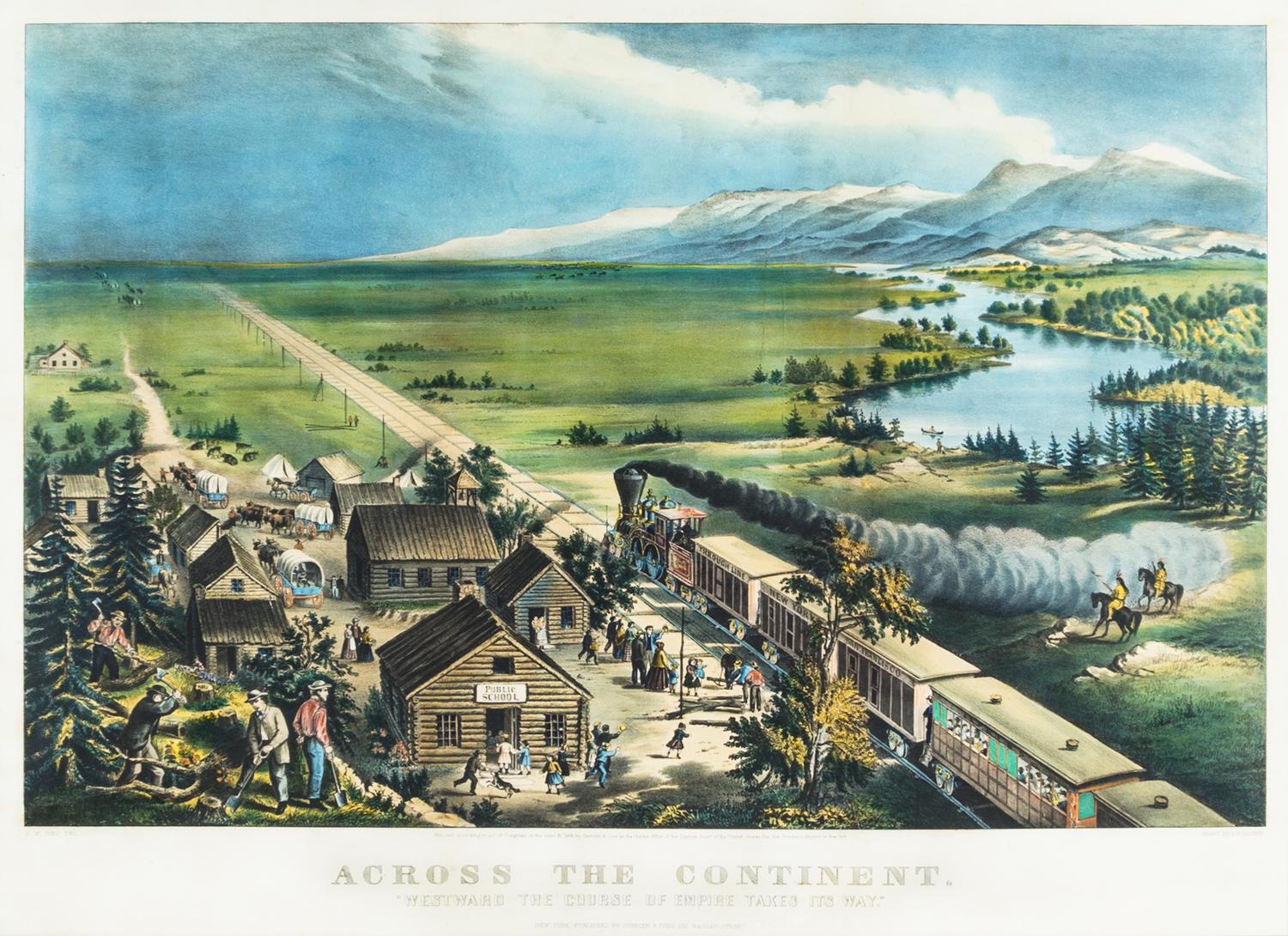 CURRIER & IVES. Across the Continent. "Westward the Course of Empire... NY, 1868. Litho. w/hand-coloring.