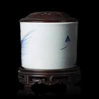 A Chinese Blue and White "Daoist Immortals" Brush Pot, Qing Dynasty — 清 青花八仙圖筆筒