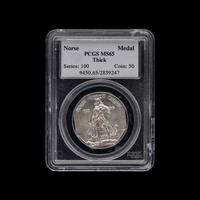 An 1925 Norse-American Centennial Commemorative Silver Medallion [PCGS MS65: Thick ]