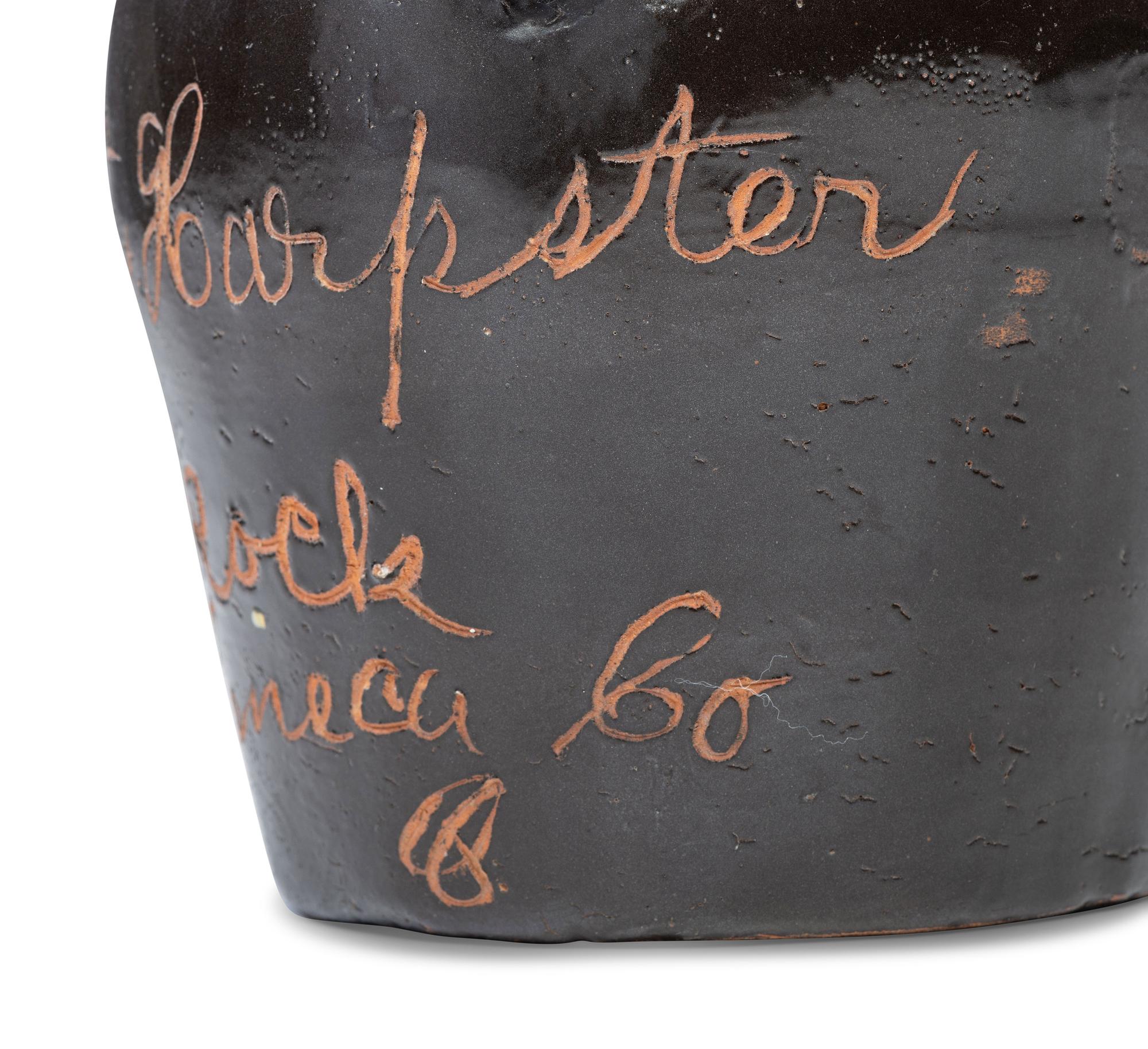 A Rare Albany Slip-Glazed Stoneware Harvest Jug Identified to Elizabeth Beck Harpster
