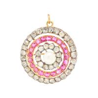 ANTIQUE, DIAMOND, RUBY AND CULTURED PEARL BROOCH/PENDANT
