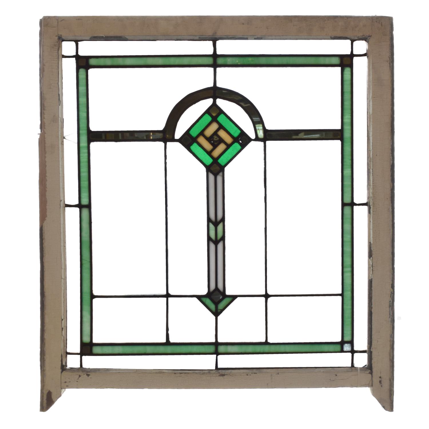 A Prairie School Leaded Glass Window 30" W x 2" D x 33" H — United States, Early 20th Century