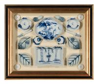Four Shadow Boxes Mounted with Chinese Blue-and-White Porcelain Articles