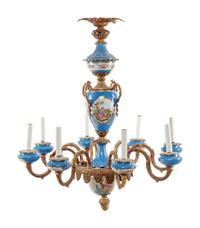 A Sèvres Style Gilt Metal Mounted Porcelain Chandelier