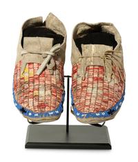 Northern Plains Quilled and Beaded Hide Moccasins
