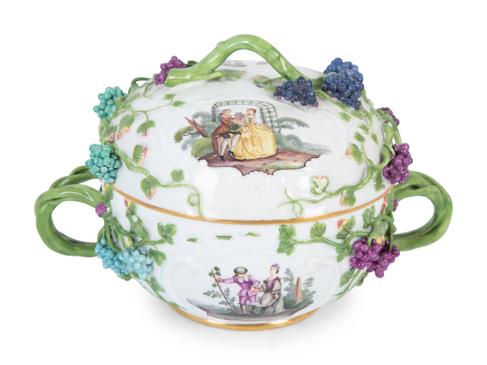 A Meissen Porcelain Lidded Bowl and Undertray with Applied Grape Clusters — 19TH CENTURY