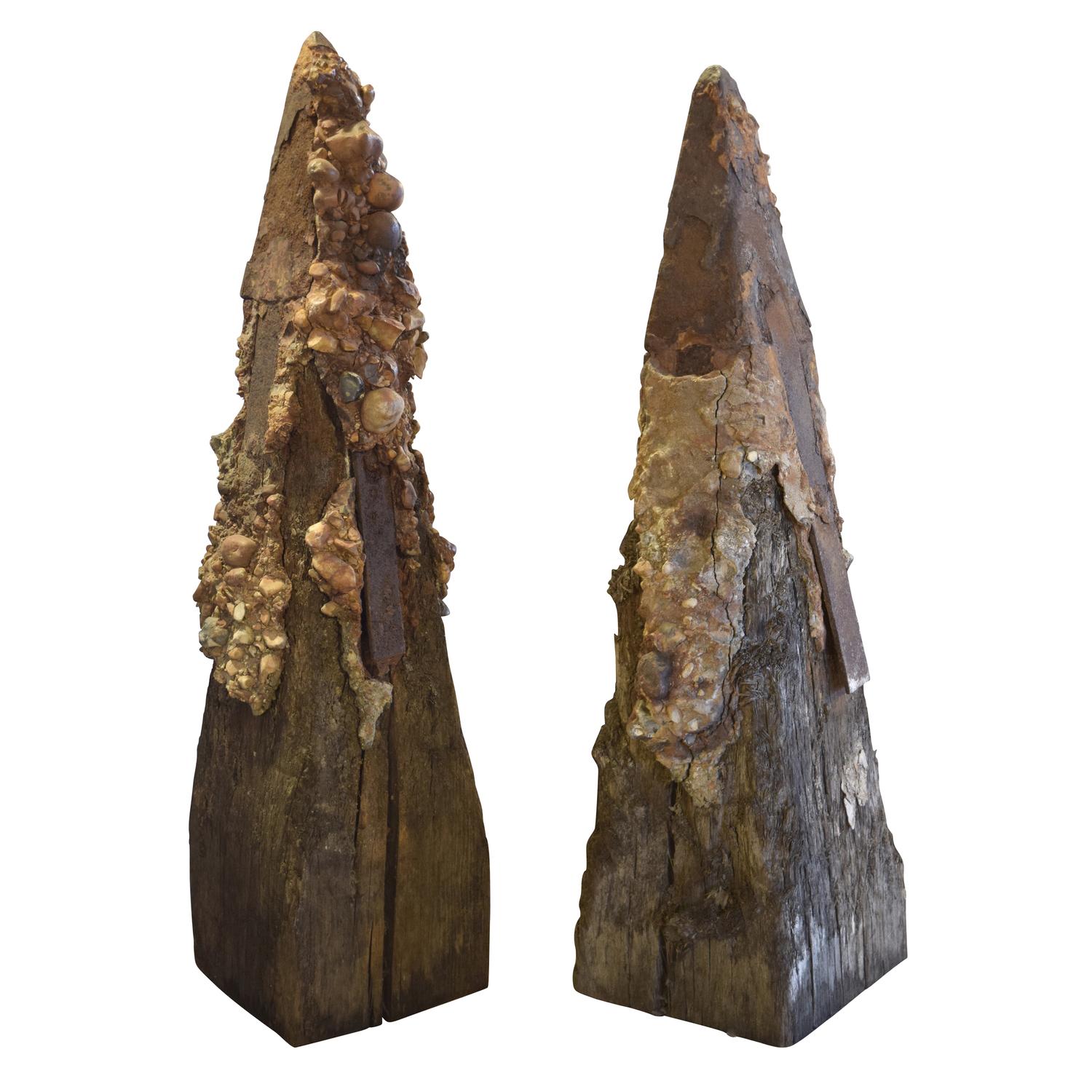 A Pair of Sculptural Pier Fragments, Fishermans Wharf, San Fransisco 9" W x 9" D x 36" H and 8.5" W x 9" D x 31.5" H — United States, 20th Century
