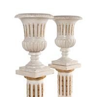 A Pair of Neoclassical Style Gilt Bronze Mounted Marble Urns on Pedestals