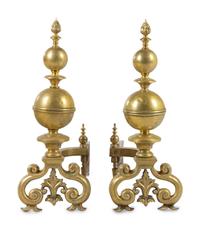 A Pair of Continental Brass Andirons