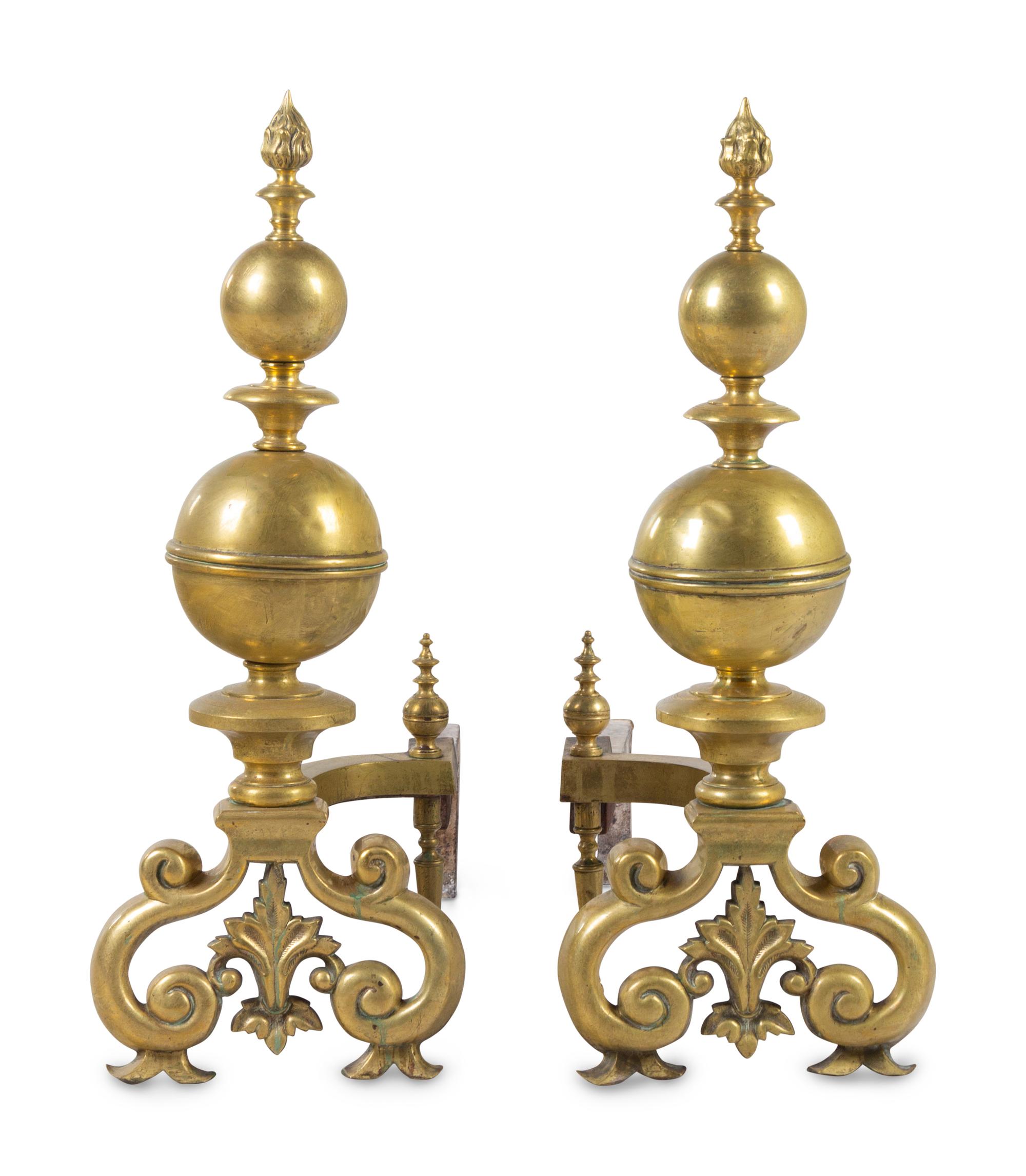 A Pair of Continental Brass Andirons