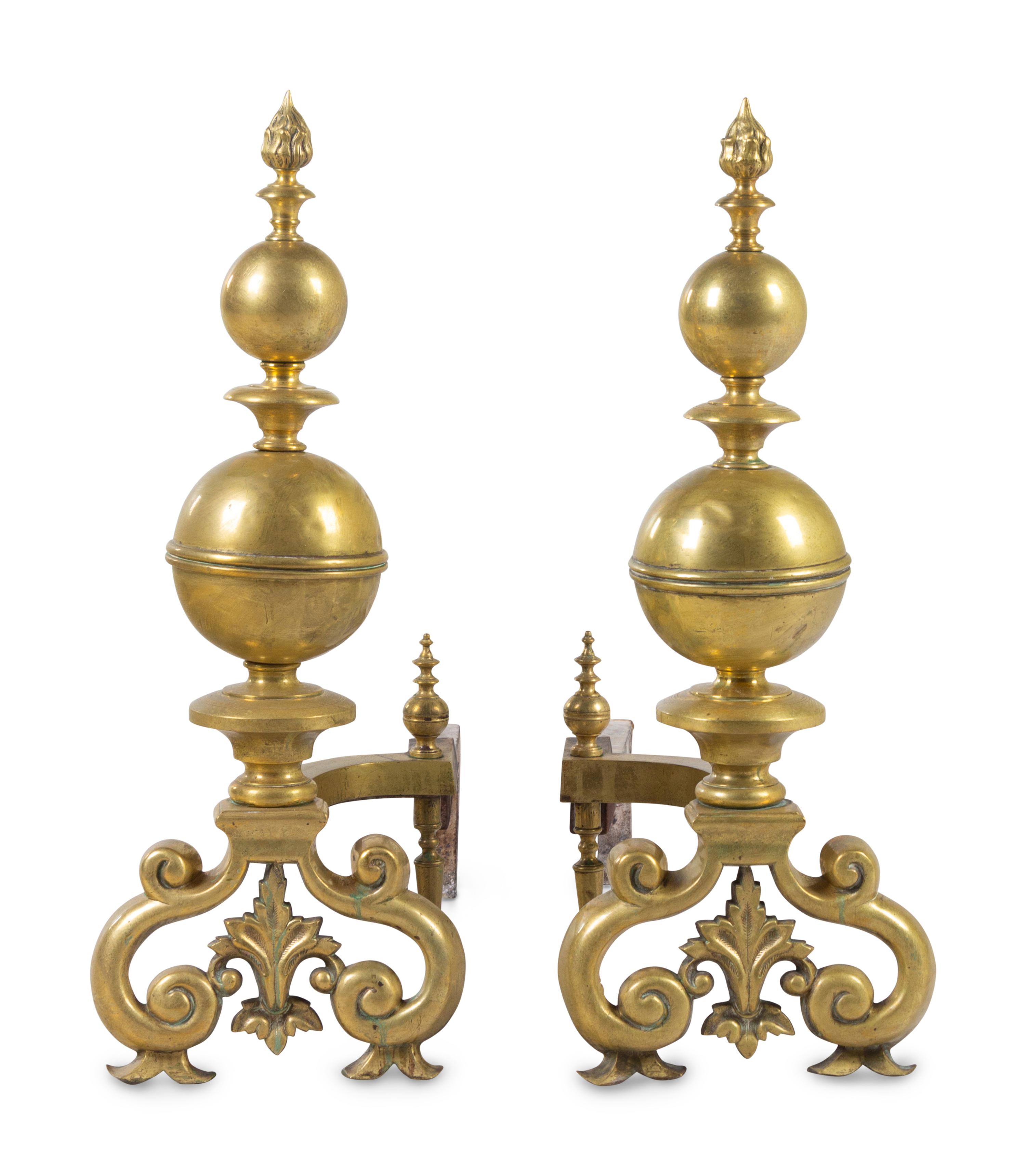 A Pair of Continental Brass Andirons