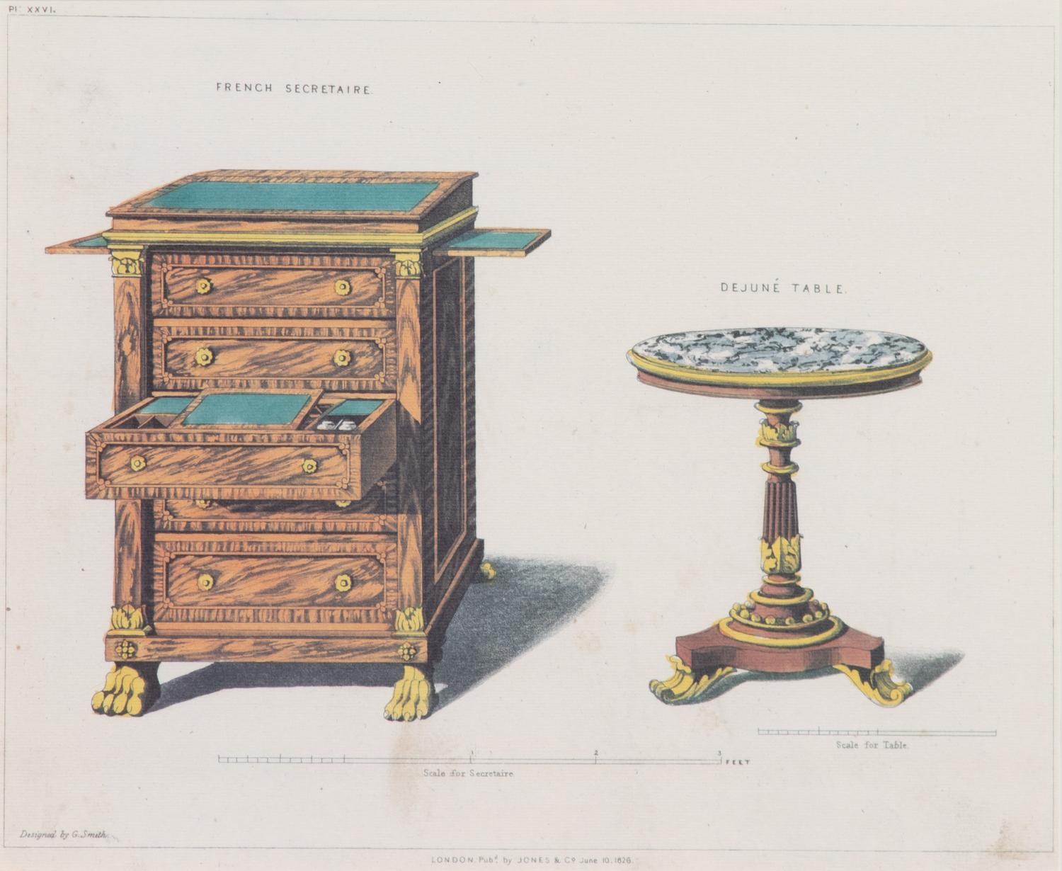 A Set of Nine Color Engravings of Furniture Design Framed height 23 x width 13 inches. — 20TH CENTURY
