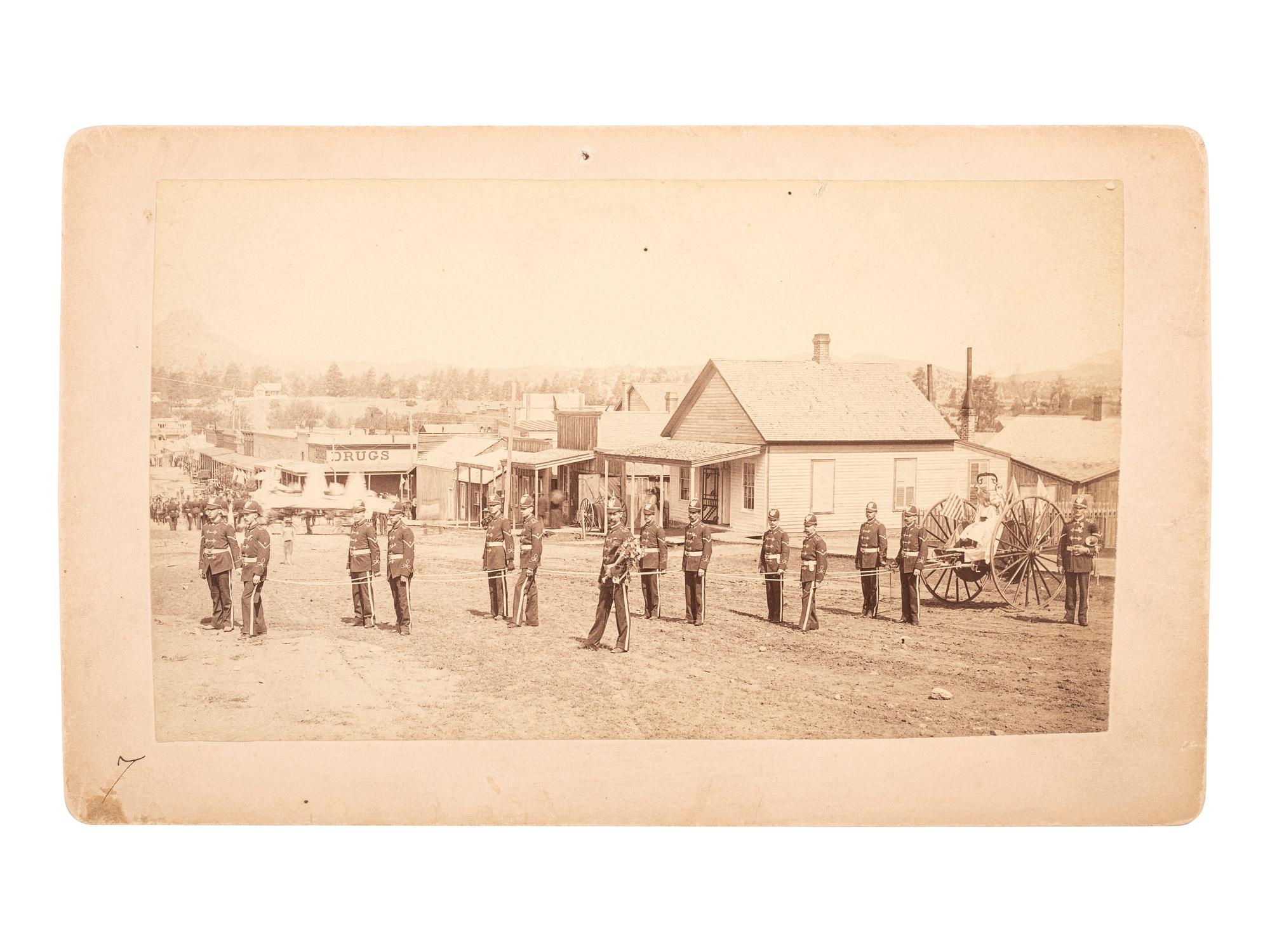 [WESTERN AMERICANA]. JENNINGS, E.M., photographer. Boudoir photograph of a fire team. Prescott, Arizona Territory: 1888-91.