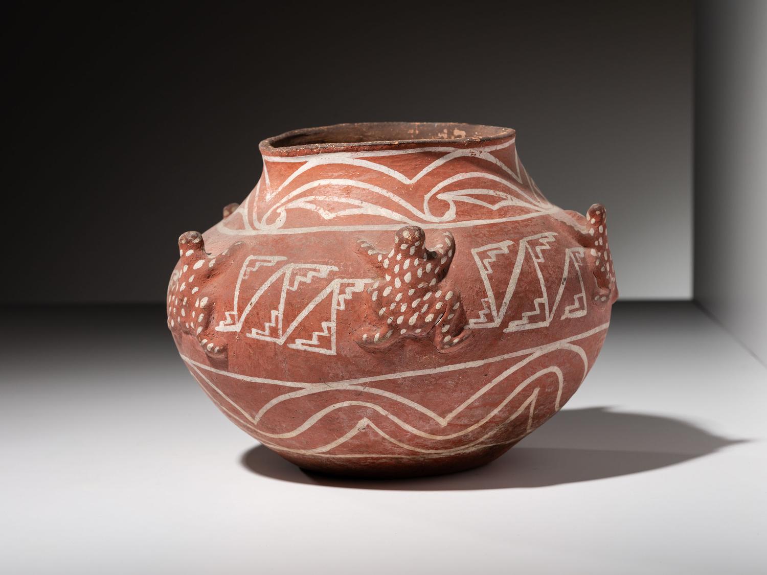 Zuni White-on-Red Frog Pottery Jar