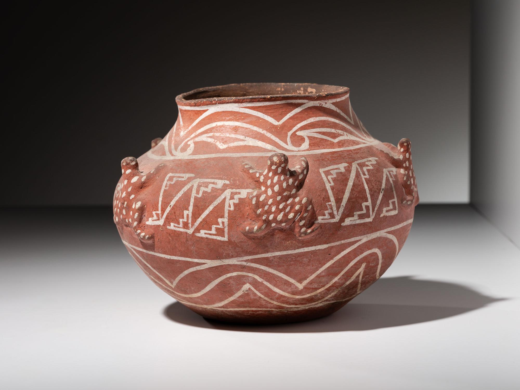 Zuni White-on-Red Frog Pottery Jar
