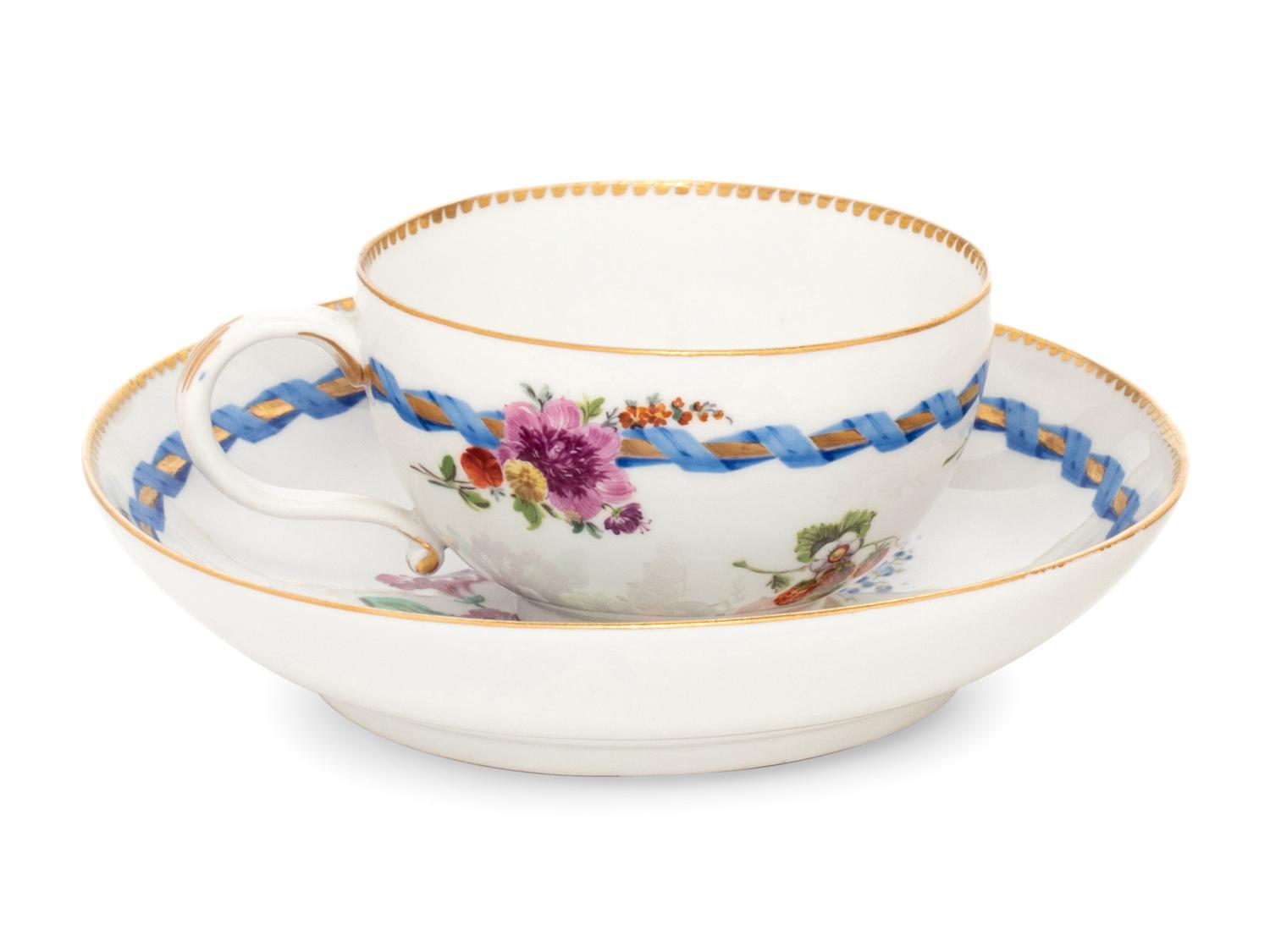 Three Meissen Porcelain Teacups and Saucers