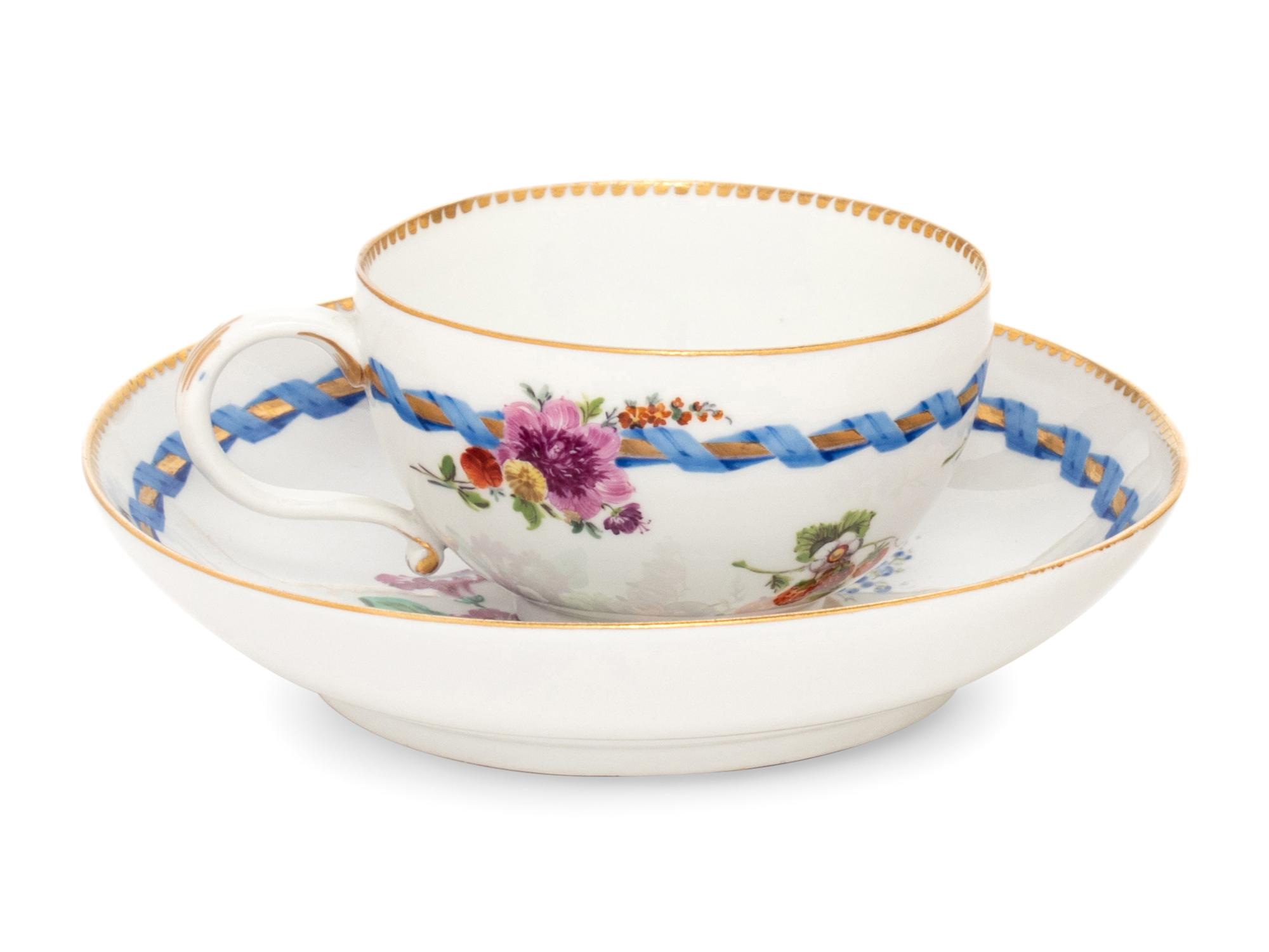 Three Meissen Porcelain Teacups and Saucers