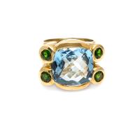 An 18 Karat Yellow Gold, Blue Topaz and Green Tourmaline Ring, 13.00 dwts.