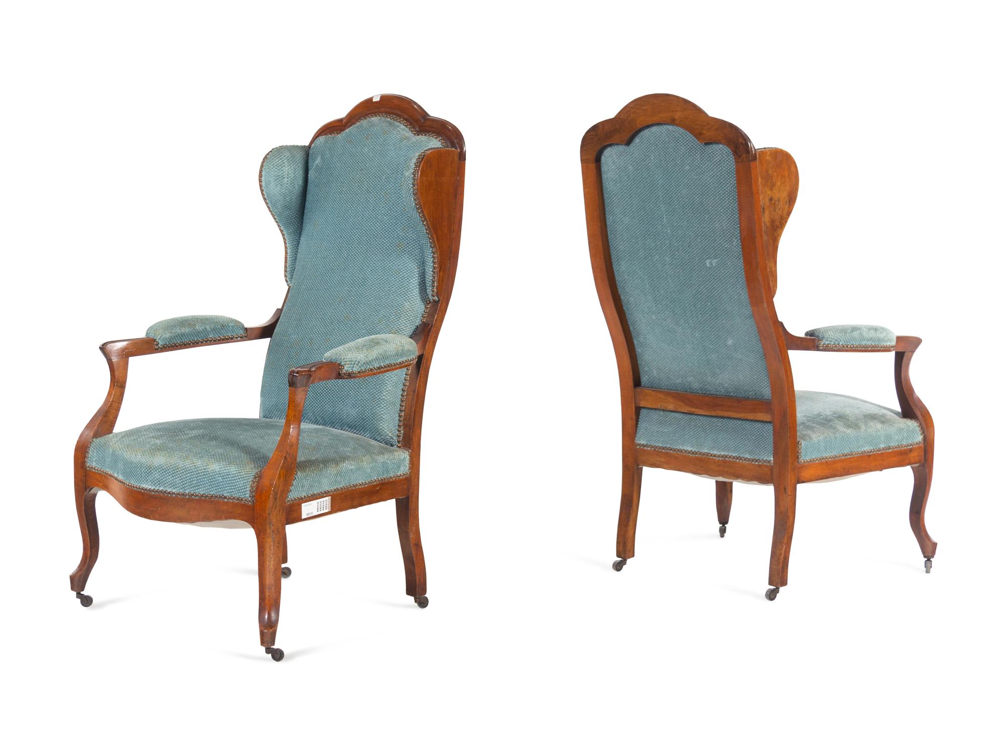 A Pair of Louis Philippe Mahogany Wingback Bergères