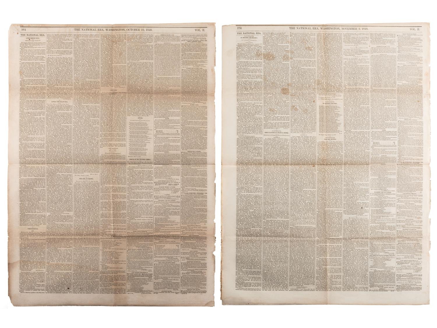 [SLAVERY & ABOLITION]. A group of 4 issues of the anti-slavery paper, The National Era . Washington, DC: American and Foreign Anti-Slavery Society, 1848.